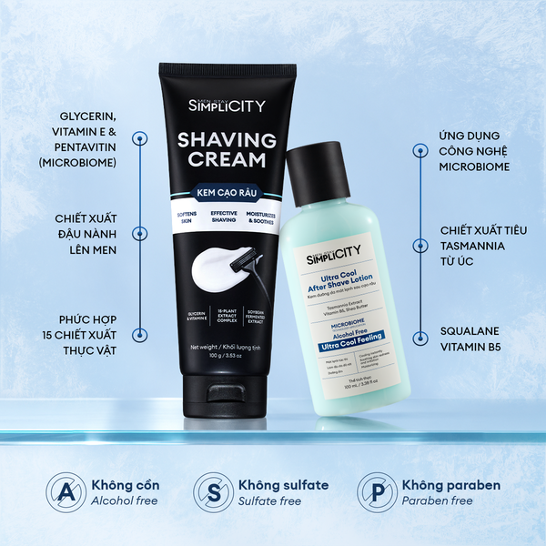 Combo Kem cạo râu Shaving Cream 100g + Kem dưỡng sau cạo râu Ultra Cool After Shave Lotion 100ml