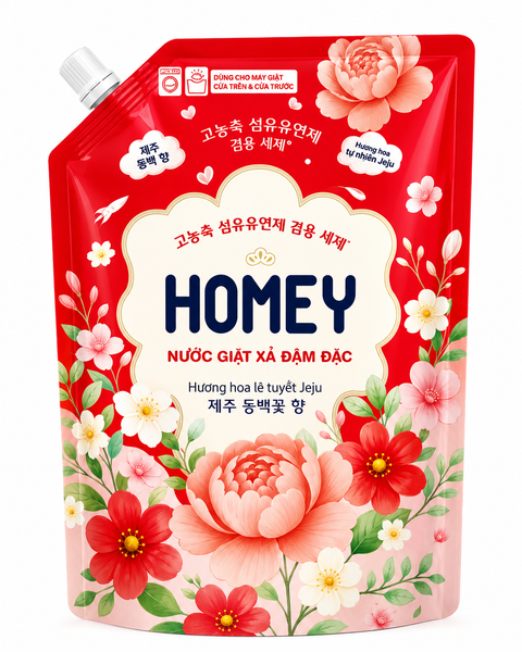 Nước Giặt Xả Homey Đậm Đặc Hương Hoa Trà Jeju (3,4Kg*4 Túi)