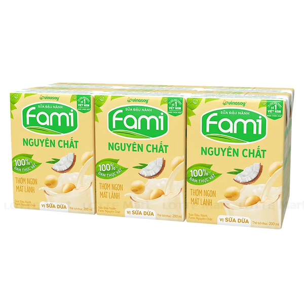 Sữa Đậu Nành Fami Nguyên Chất Vị Sữa Dừa (200ML * 36 Hộp)