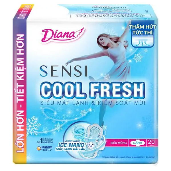 Băng Vệ Sinh Diana Sensi Cool Fresh Siêu Mỏng Cánh (20 Miếng * 36 Gói)