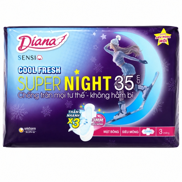 Băng Vệ Sinh Diana Sensi Cool Fresh Super Night 35 (3 Miếng * 48 Gói)