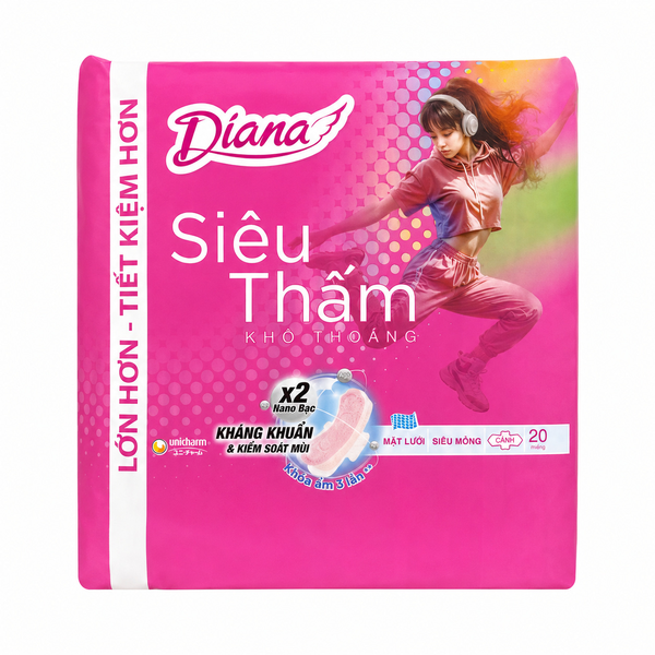 Băng Vệ Sinh Diana Siêu Thấm Siêu Mỏng Cánh (20 Miếng * 36 Gói)