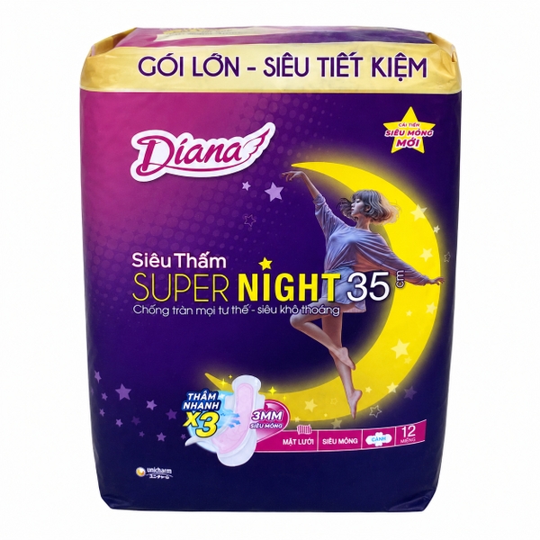 Băng Vệ Sinh Diana Siêu Thấm Super Night 35 (3 Miếng * 48 Gói)