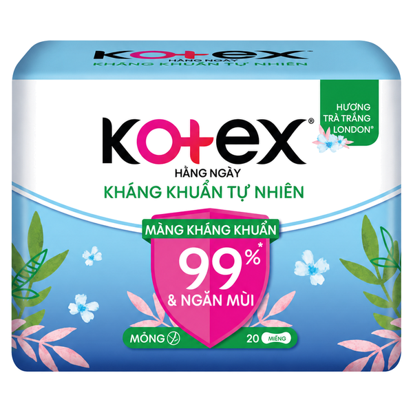 Băng Vệ Sinh Hằng Ngày Kotex Kháng Khuẩn Tự Nhiên (20 Miếng + 4 Miếng * 48 Gói)