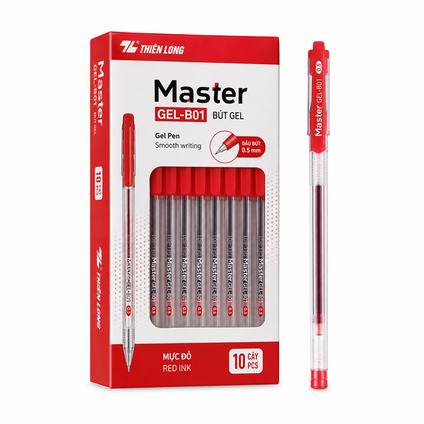 Bút GEL-B01 hộp 10 Master Đỏ Thiên Long
