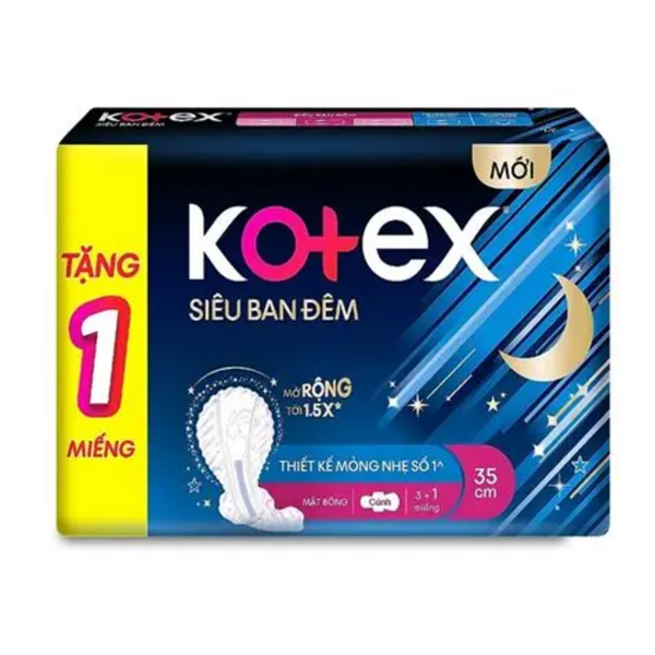 Băng Vệ Sinh Kotex Siêu Ban Đêm 35CM Đệm Sau (3 Miếng + 1 Miếng * 48 Gói)