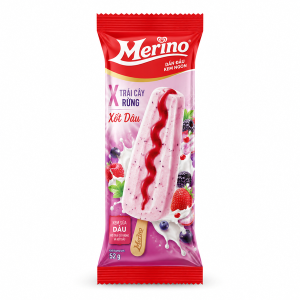 Kem Merino X Trái Cây Rừng Xốt Dâu (52g*30 cây)