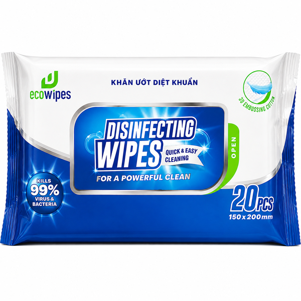 Khăn ướt diệt khuẩn ECOWIPES (20 tờ* 90 gói)
