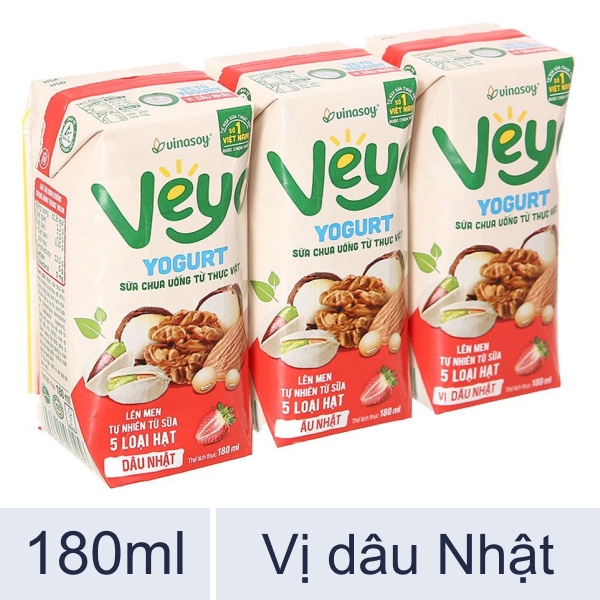 Veyo Sữa Hạt Lên Men Tự Nhiên Vị Dâu Nhật (180ML * 24 Chai)