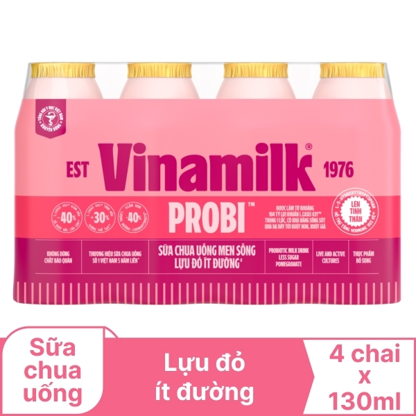 Sữa Chua Uống Vinamilk Probi Lựu Đỏ Ít Đường (130ML*24 Chai)