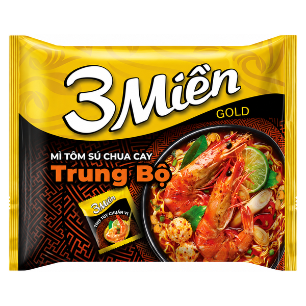 Mì 3 Miền Gold Tôm Sú Chua Cay Trung Bộ (75G* 30 Gói)