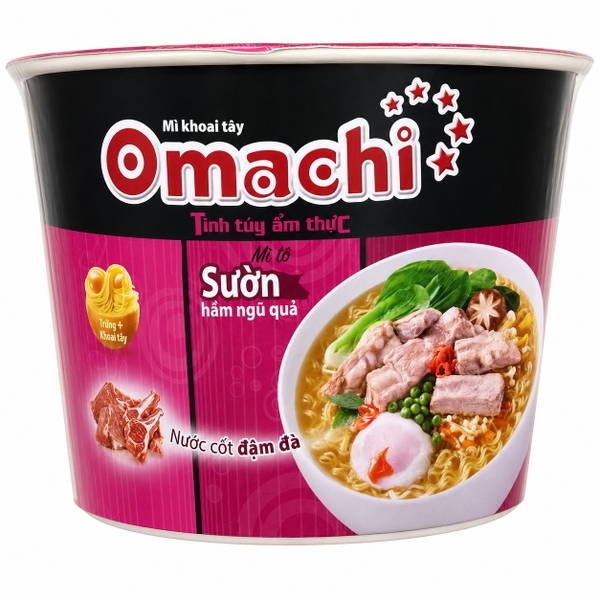 Mì Dinh Dưỡng Khoai Tây Omachi Sườn Hầm Ngũ Quả (96G*18 Tô)