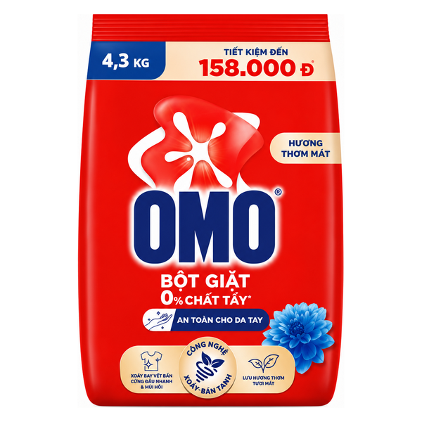 OMO Bột Giặt Đỏ Hương Thơm Mát (4.3KG * 3 Gói)