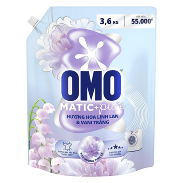OMO Nước Giặt Cửa Trước Hương Hoa Linh Lan & Vani (3.6KG * 4 Túi)