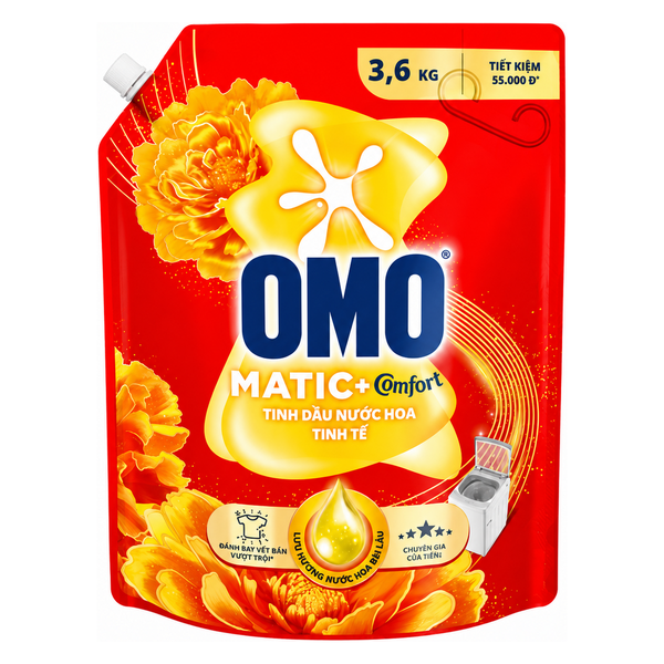 OMO Nước Giặt Máy Giặt Cửa Trên Tinh Dầu Nước Hoa Tinh Tế (3.6KG * 4 Túi)
