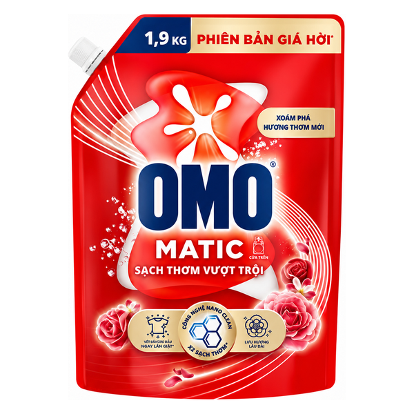 OMO Nước Giặt Matic Sạch Thơm Vượt Trội (1.9KG * 4 Túi)