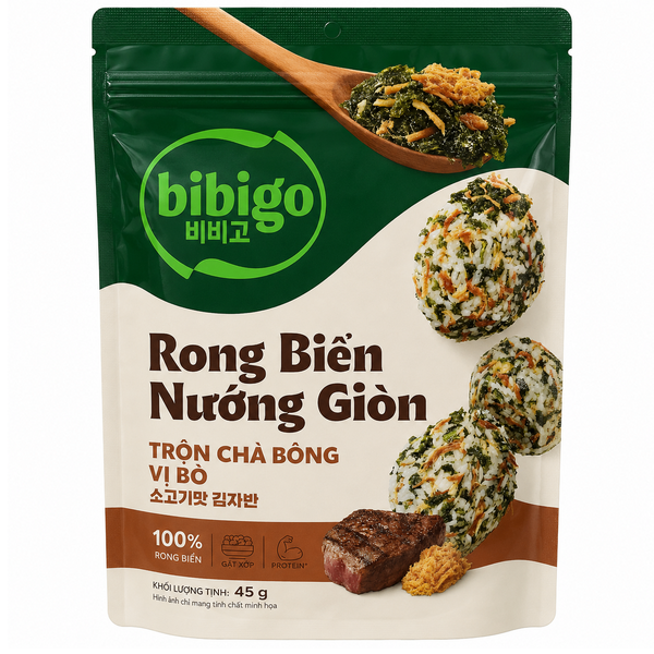 Rong Biển Nướng Giòn Trộn Chà Bông Vị Bò Bibigo (45G * 20 Gói)