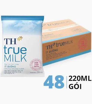 Sữa Tươi Tiệt Trùng Ít Đường TH True Milk (220ML*48 bịch)