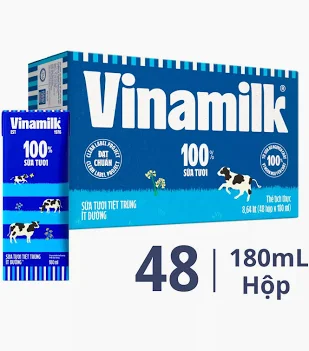 Sữa Tươi Tiệt Trùng Ít Đường Vinamilk (180Ml*48 hộp)