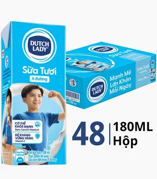 Sữa Tươi Tiệt Trùng Dutch Lady Ít Đường (180Ml*48 Hộp)