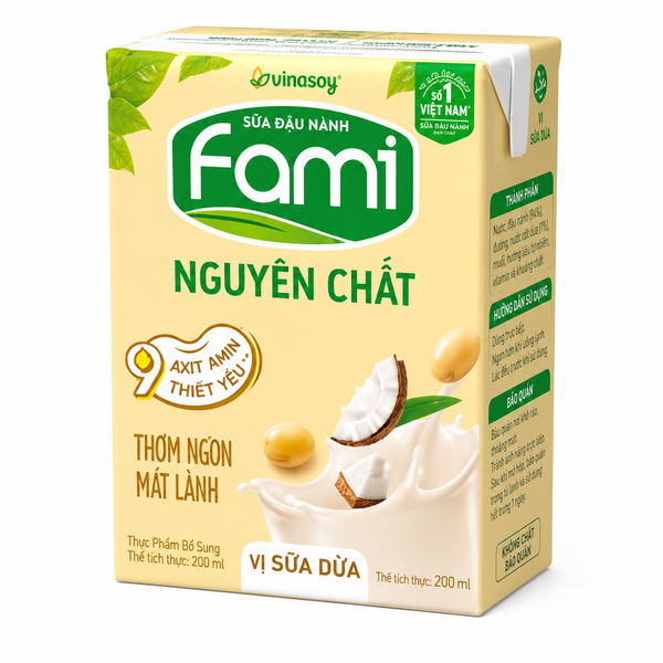 Sữa Đậu Nành Fami Nguyên Chất Vị Sữa Dừa (200ML * 36 Hộp)