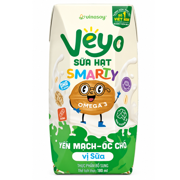 Veyo Sữa Hạt Smarty Yến Mạch Óc-Chó Vị Sữa (180ml*30 Hộp)