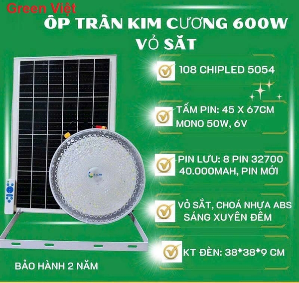 Đèn Năng Lượng Mặt Trời DOPT600 600W Ốp Trần