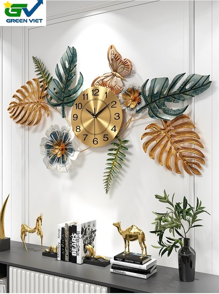 Đồng hồ treo tường nghệ thuật T1542 - Decor cây dương xỉ gia đình sum họp thuận hòa