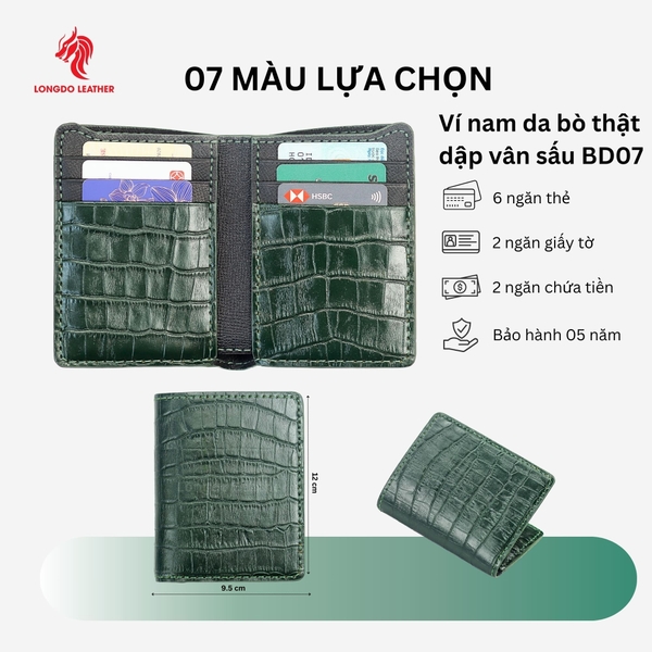 Ví da bò cao cấp dập vân sấu, thiết kế ấn tượng đường chỉ may chắc chắn bền bỉ