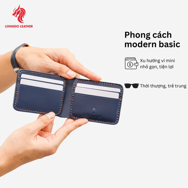 Ví da nam nhỏ gọn da bò thật bảo hành 5 năm thương hiệu Longdo Leather - B03