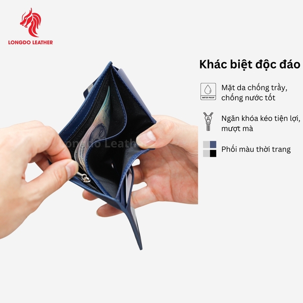 Ví ngang da bò safiano cao cấp thương hiệu Longdo Leather - B02