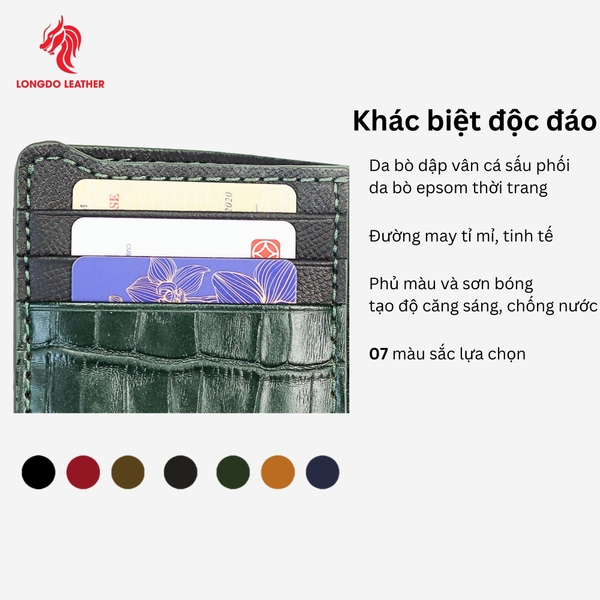 Ví da bò cao cấp dập vân sấu, thiết kế ấn tượng đường chỉ may chắc chắn bền bỉ