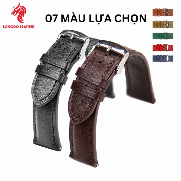Dây da đồng hồ da thật size 12/16/18/20/22/24 thương hiệu Longdo Leather - NAPPA