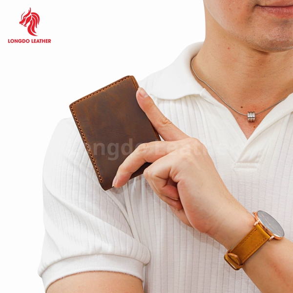 Ví ngang nam da bò sáp thiết kế tinh tế, có ngăn đựng hình thẻ bảo hành 5 năm - B06