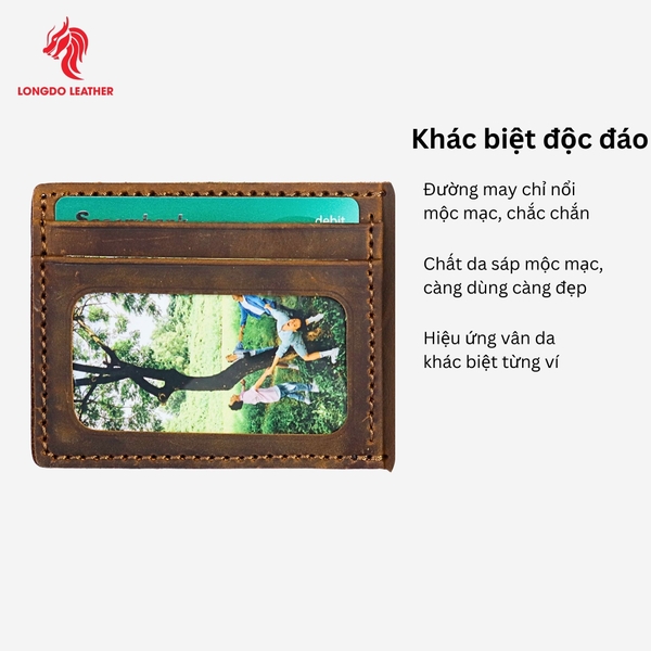 Ví ngang nam da bò sáp thiết kế tinh tế, có ngăn đựng hình thẻ bảo hành 5 năm - B06