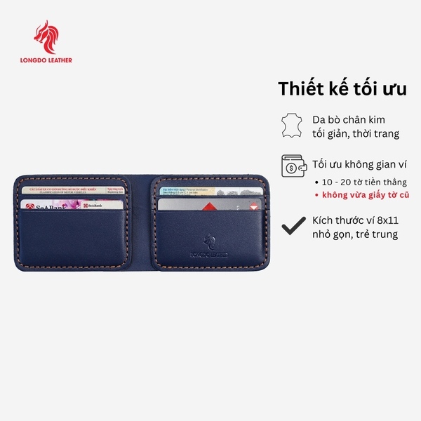 Ví da nam nhỏ gọn da bò thật bảo hành 5 năm thương hiệu Longdo Leather - B03