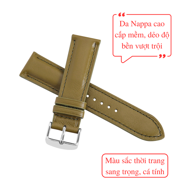 Dây da đồng hồ da thật size 12/16/18/20/22/24 thương hiệu Longdo Leather - NAPPA