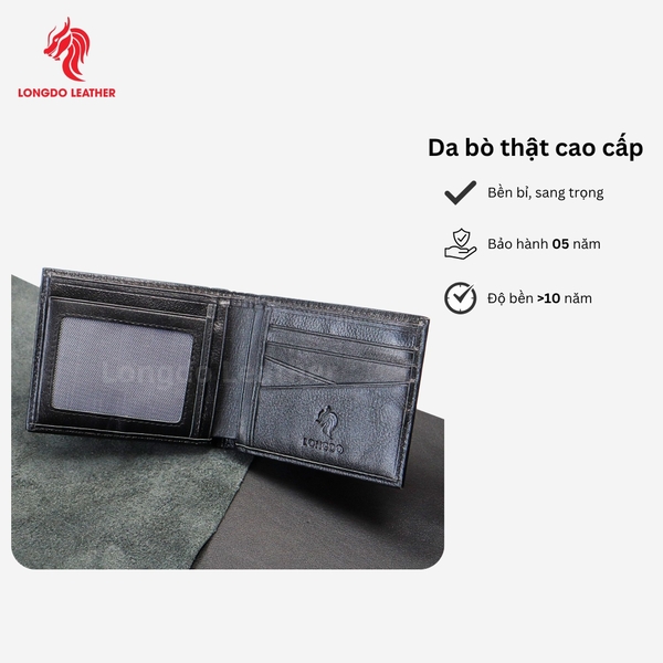 Ví da nam cao cấp dáng ngang có khóa kéo bảo hành 05 năm thương hiệu Longdo Leather