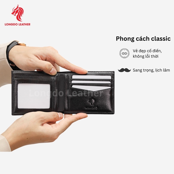 Ví da nam cao cấp dáng ngang có khóa kéo bảo hành 05 năm thương hiệu Longdo Leather