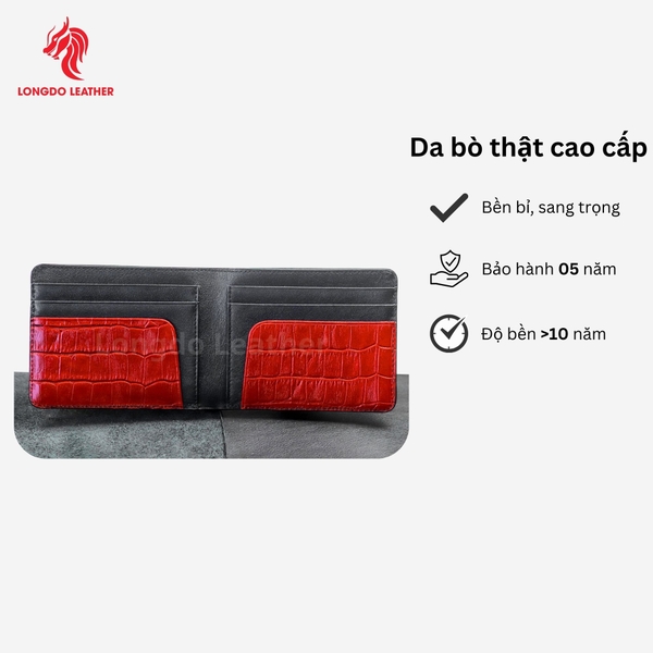 Ví da nam xịn da bò thật dập vân cá sấu, thiết kế trẻ trung bền bỉ  - B08