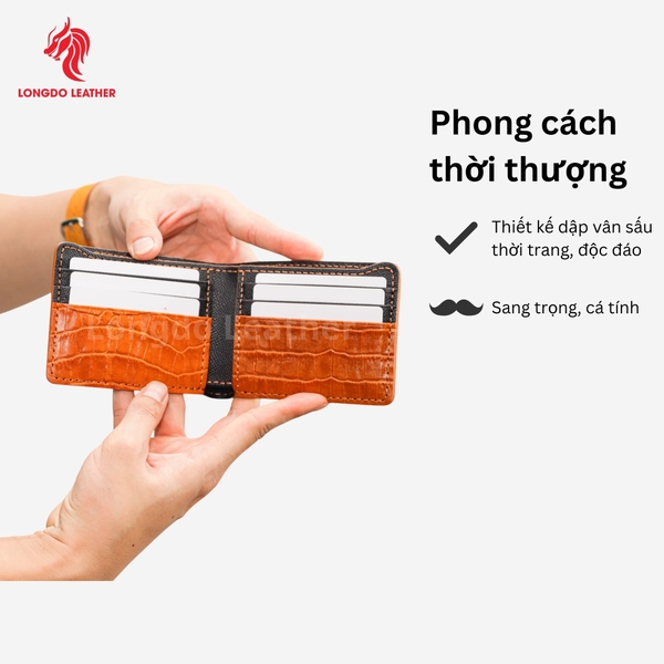 Ví nam hàng hiệu da bò dập vân cao cấp, đường chỉ may thủ công bền đẹp - B13