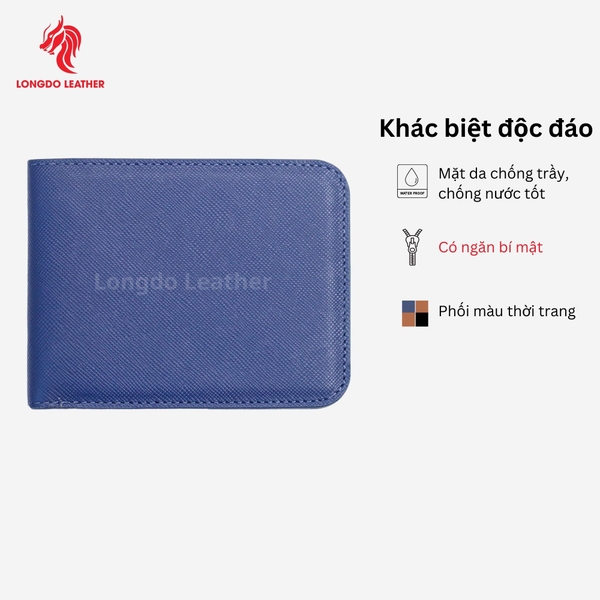 Ví da nam đẹp safiano phối màu thời trang bảo hành 05 năm thương hiệu Longdo Leather