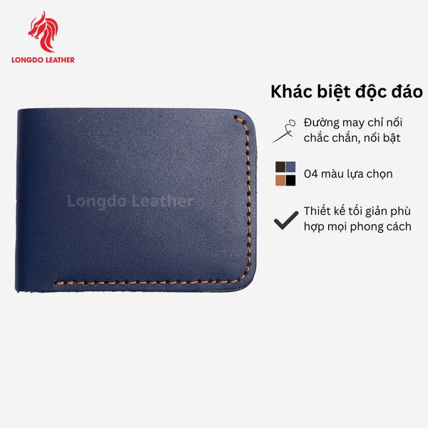 Ví da nam nhỏ gọn da bò thật bảo hành 5 năm thương hiệu Longdo Leather - B03