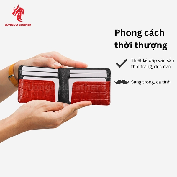 Ví da nam xịn da bò thật dập vân cá sấu, thiết kế trẻ trung bền bỉ  - B08