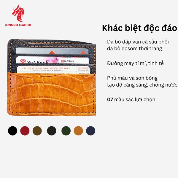 Ví nam hàng hiệu da bò dập vân cao cấp, đường chỉ may thủ công bền đẹp - B13