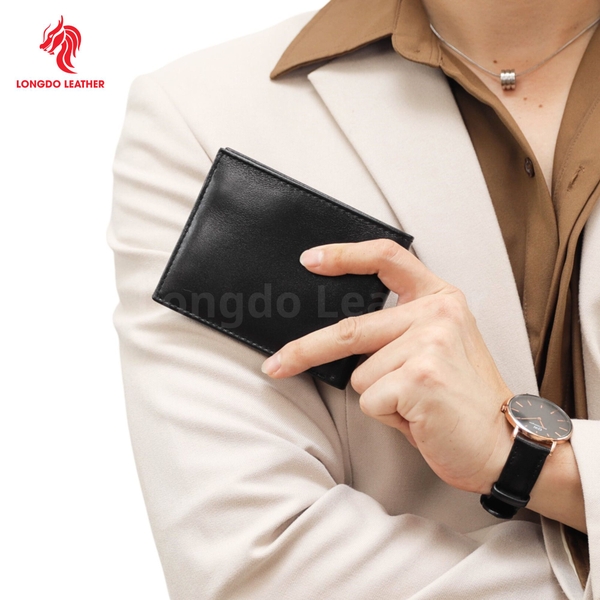 Ví da nam cao cấp dáng ngang có khóa kéo bảo hành 05 năm thương hiệu Longdo Leather