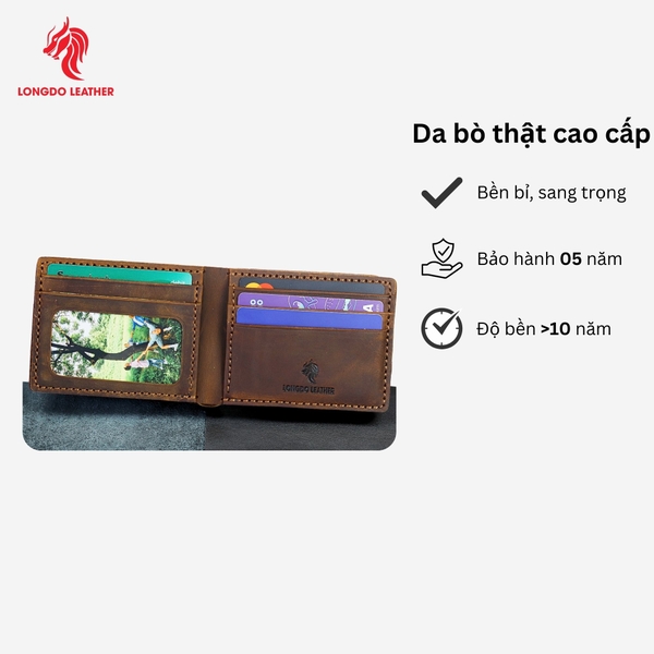 Ví ngang nam da bò sáp thiết kế tinh tế, có ngăn đựng hình thẻ bảo hành 5 năm - B06