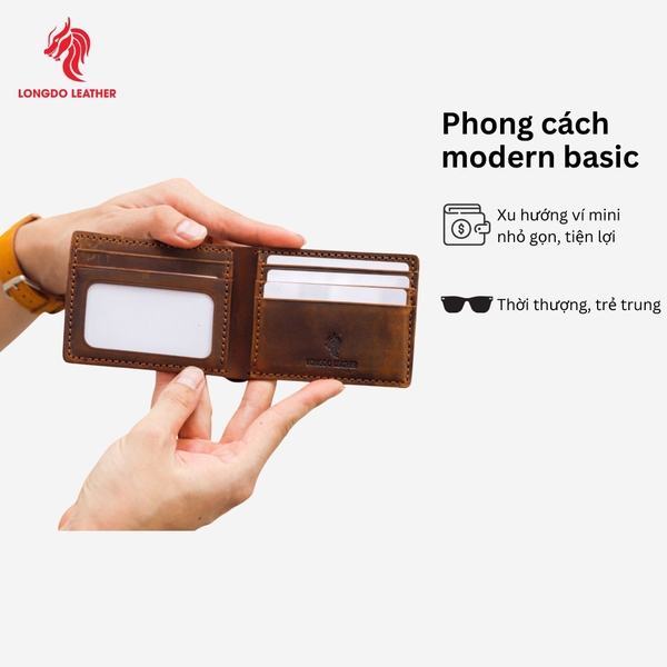 Ví ngang nam da bò sáp thiết kế tinh tế, có ngăn đựng hình thẻ bảo hành 5 năm - B06