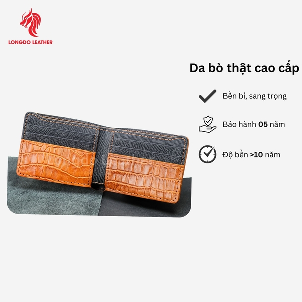Ví nam hàng hiệu da bò dập vân cao cấp, đường chỉ may thủ công bền đẹp - B13