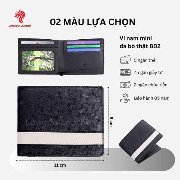 Ví ngang da bò safiano cao cấp thương hiệu Longdo Leather - B02